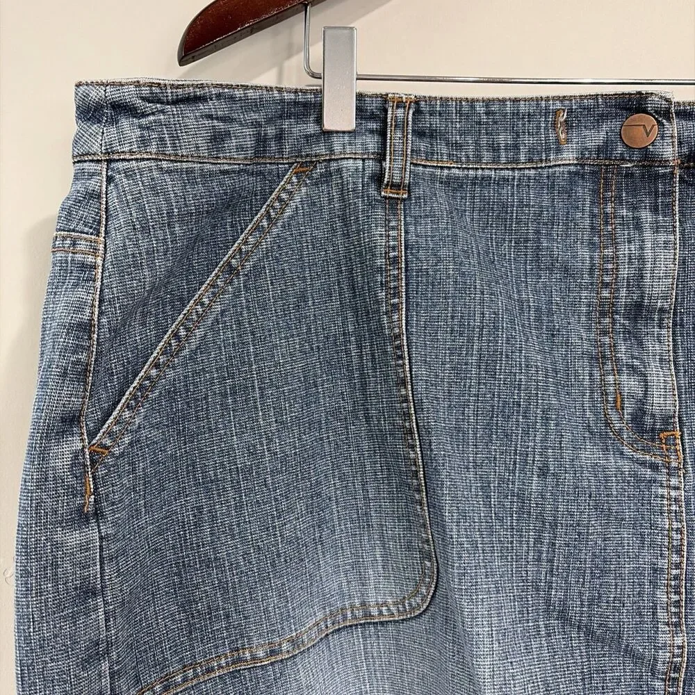 VTG Y2K Venezia Denim Cargo Skirt 22 Flaw Utility Pocket Medium Wash Jean Midi